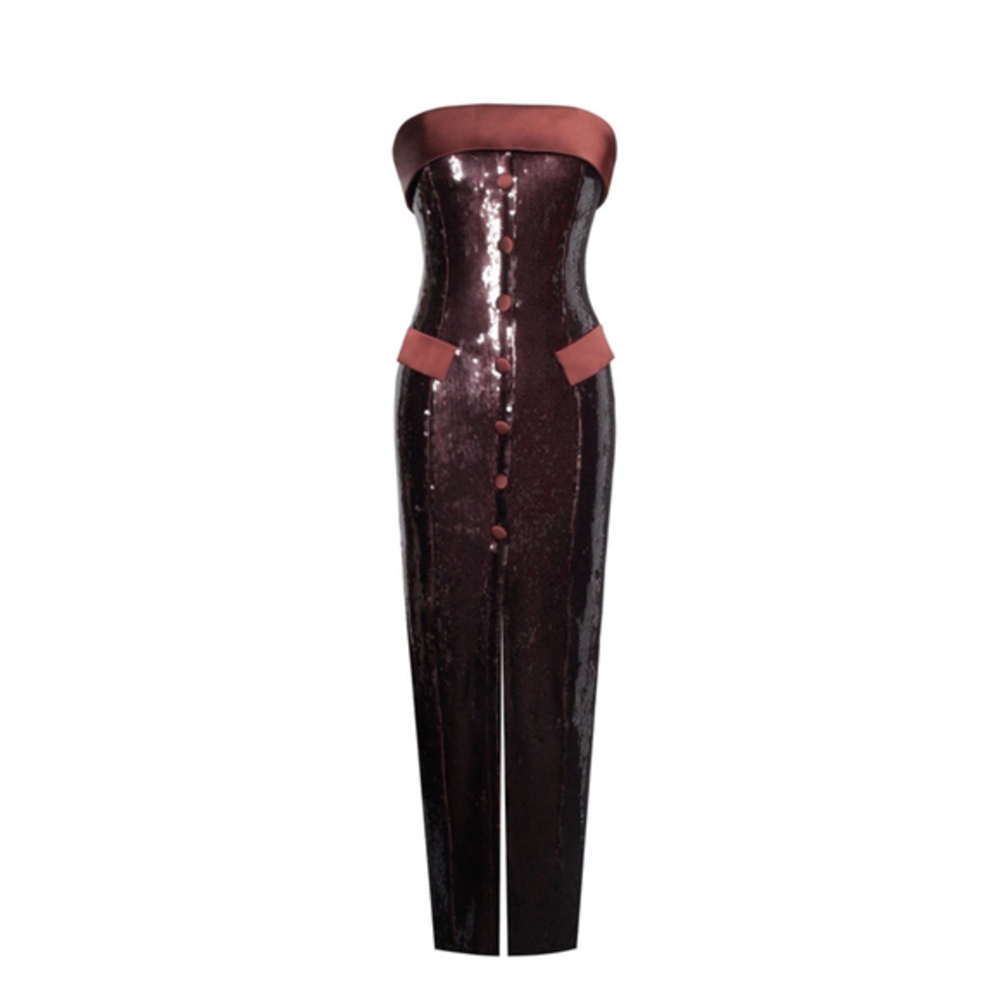 Miss Circle Burgundy Brown Sequin Maxi Dress, Prom,‎ Formal, Small 4-6 Gown